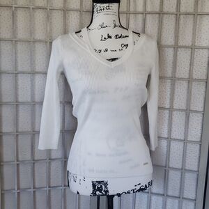 TAHARI nwt white 3/4 sleeves light fitted woman sweater size S